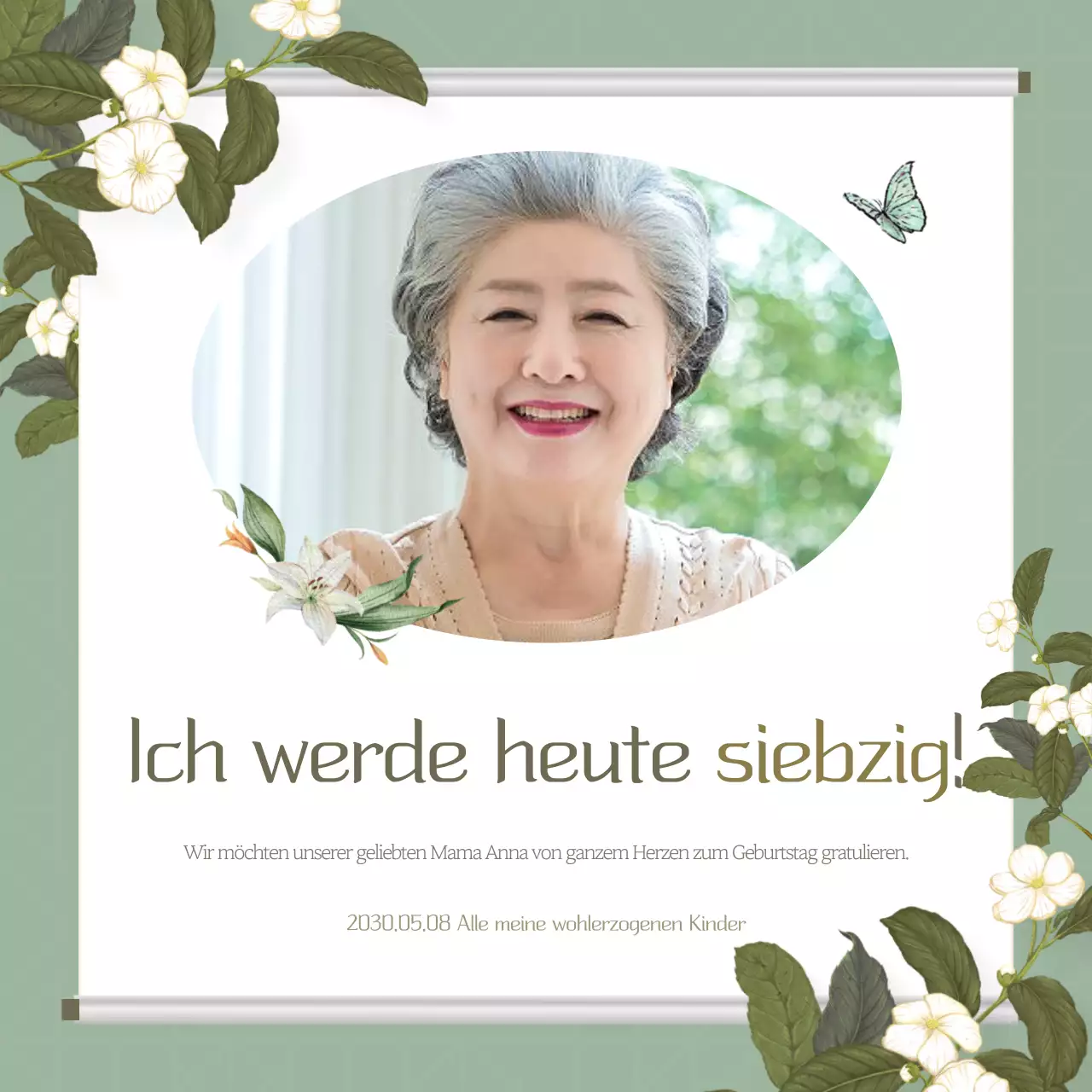 Moderne Einladung zur 70. Geburtstagsfeier in Khaki