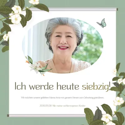 Moderne Einladung zur 70. Geburtstagsfeier in Khaki