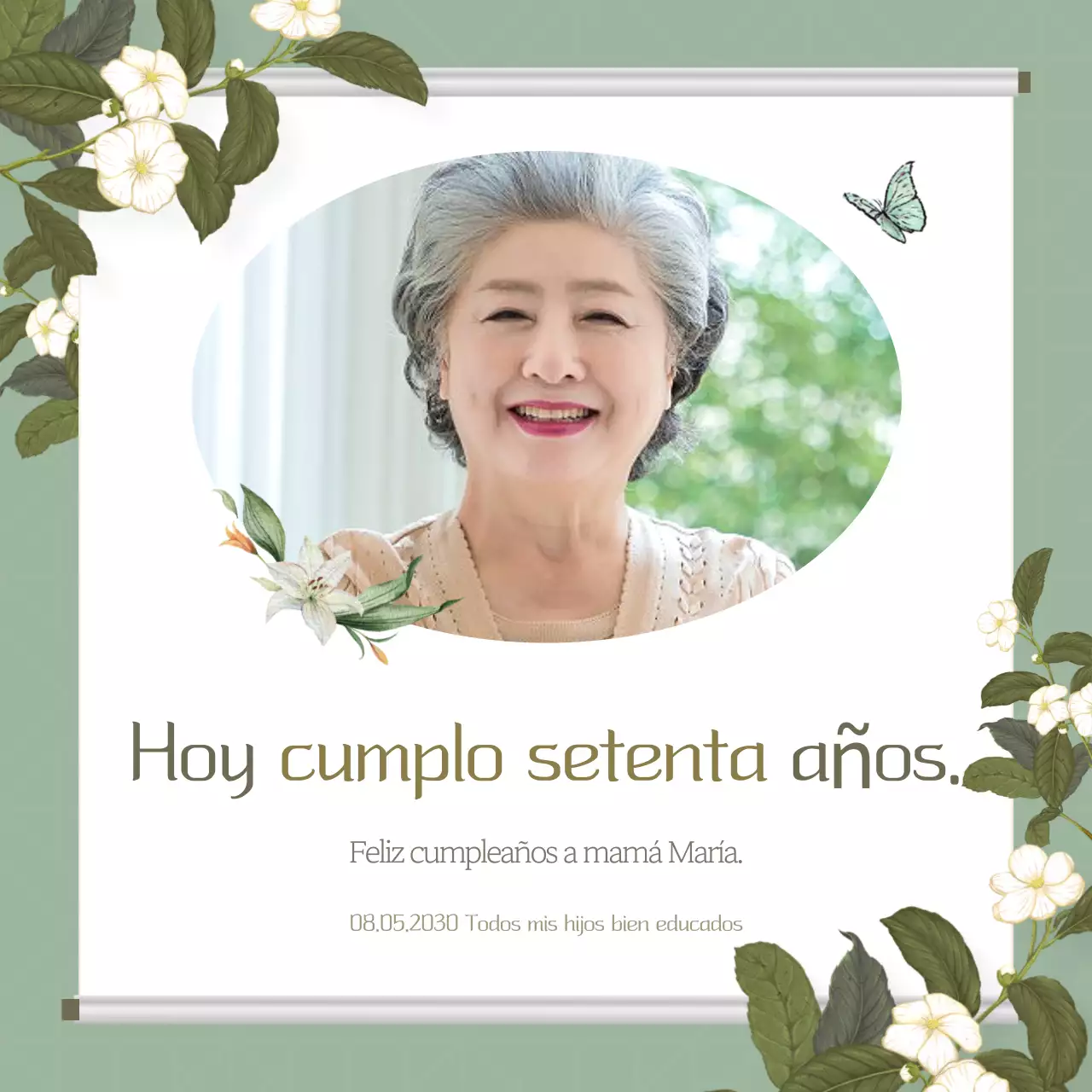 Invitación moderna para fiesta de 70 cumpleaños en color caqui