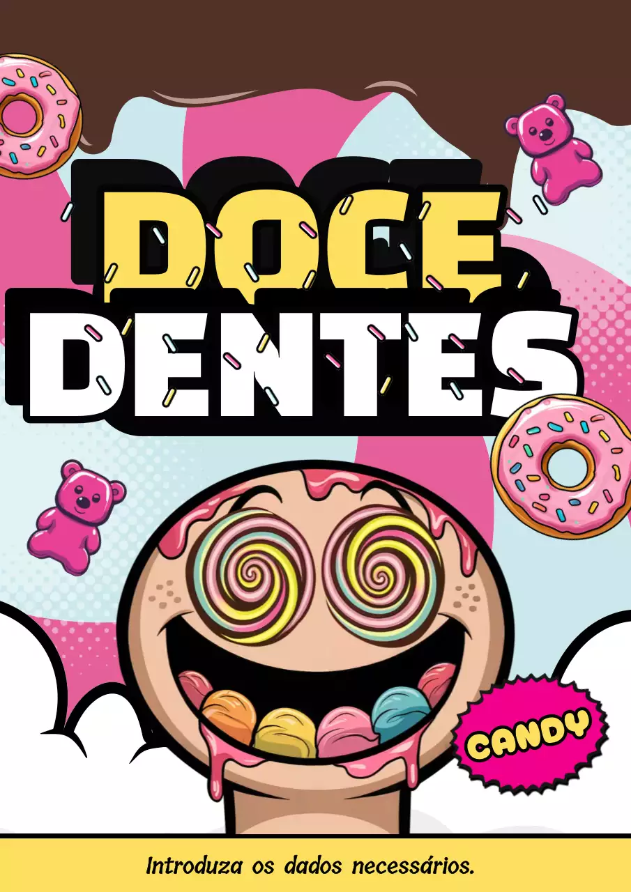 Cartaz de propaganda de doces coloridos em quadrinhos