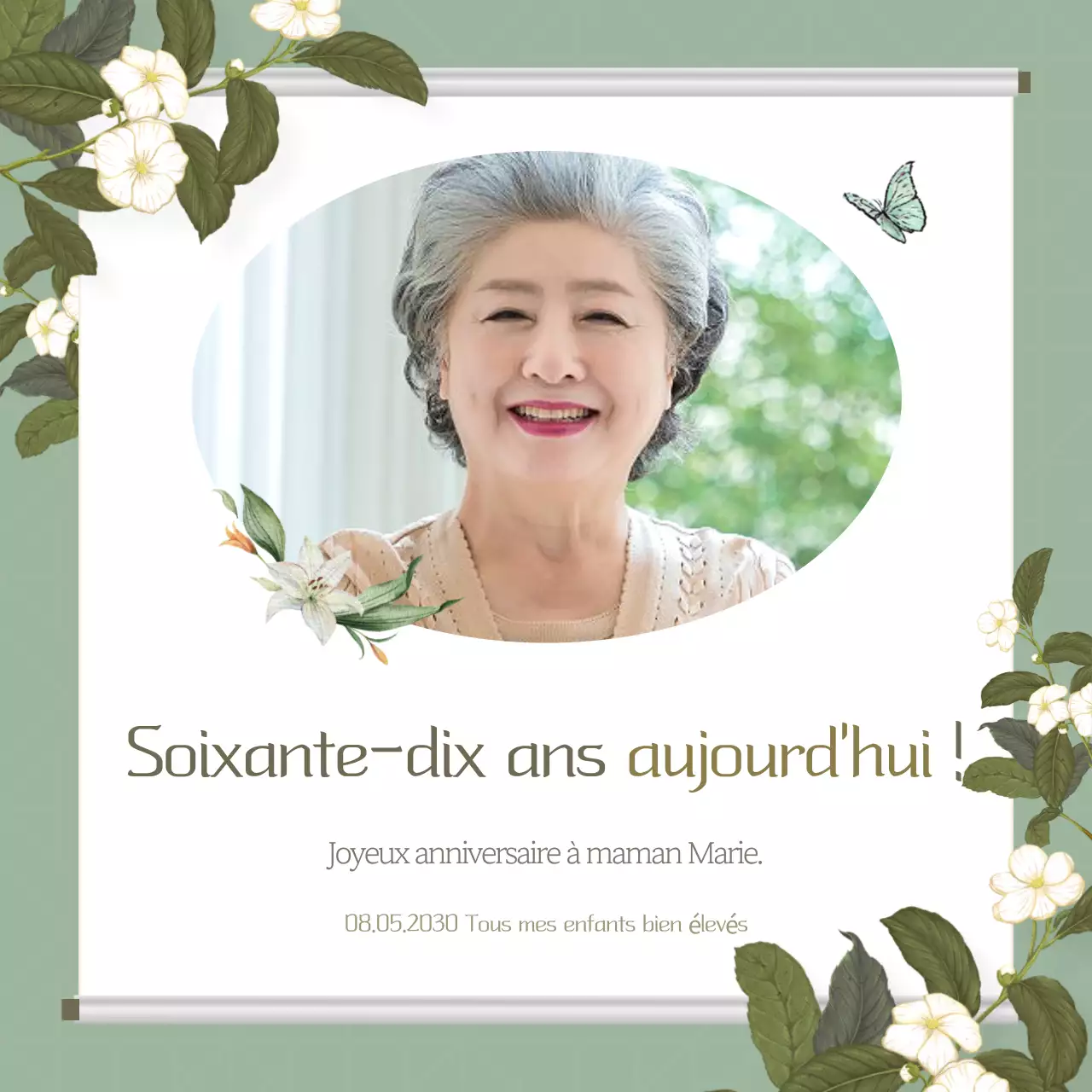 Invitation moderne pour un 70e anniversaire en kaki