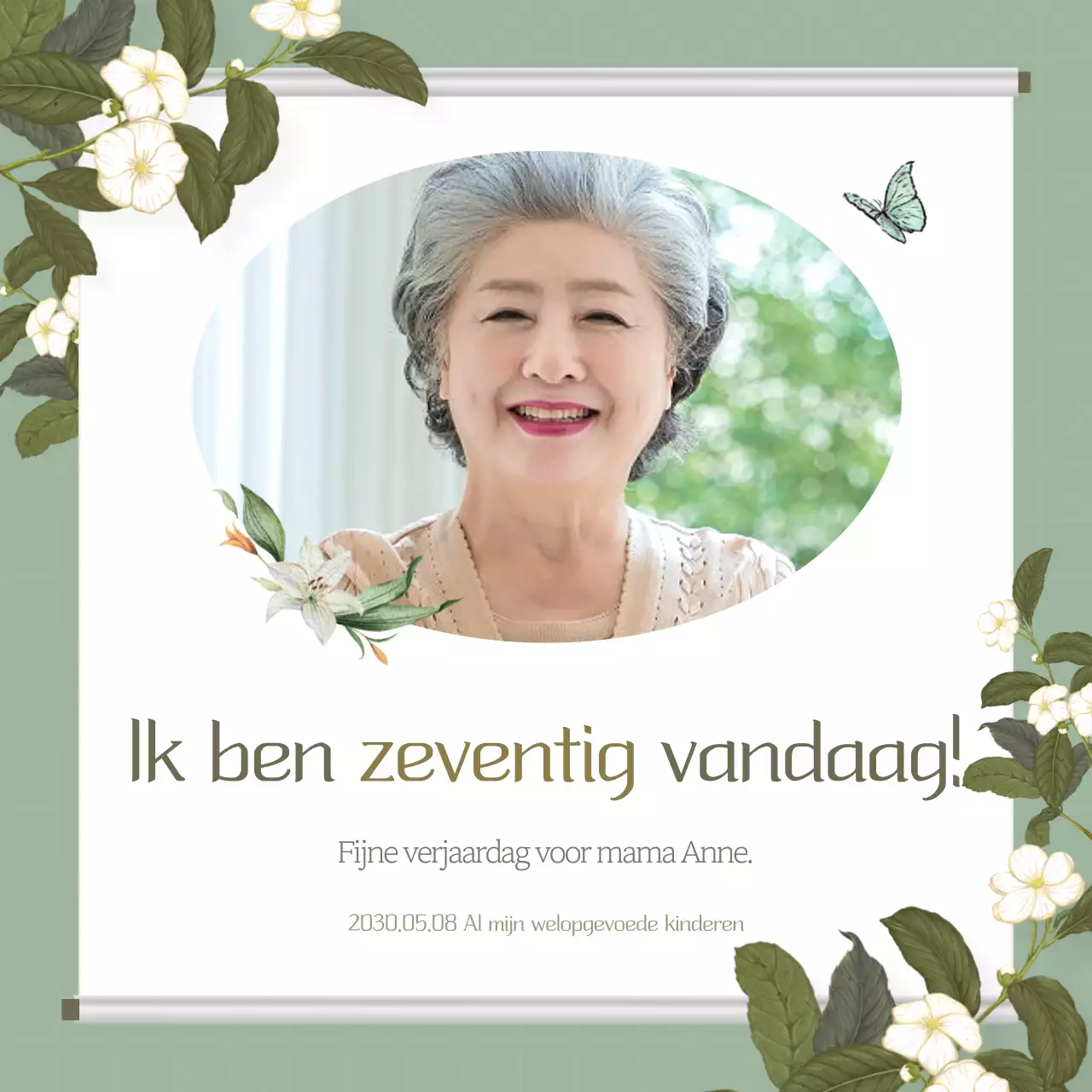 Moderne 70e verjaardagsuitnodiging in Khaki