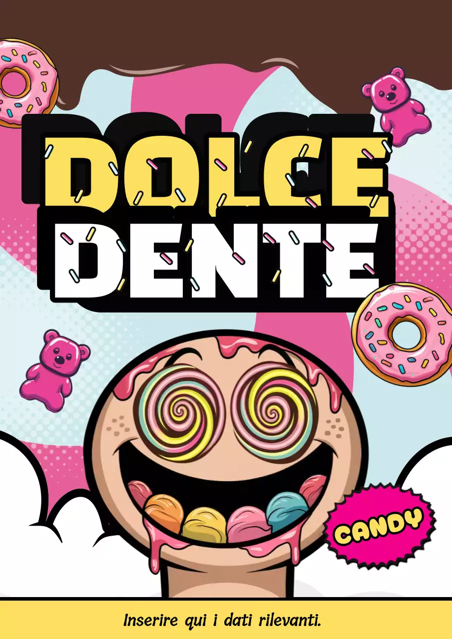 Manifesto pubblicitario di caramelle colorate a fumetti