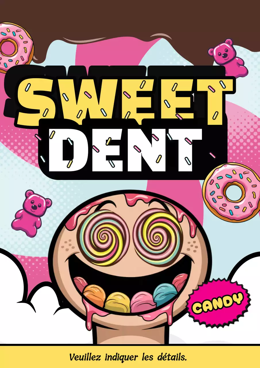 Affiche publicitaire colorée pour bonbons comiques