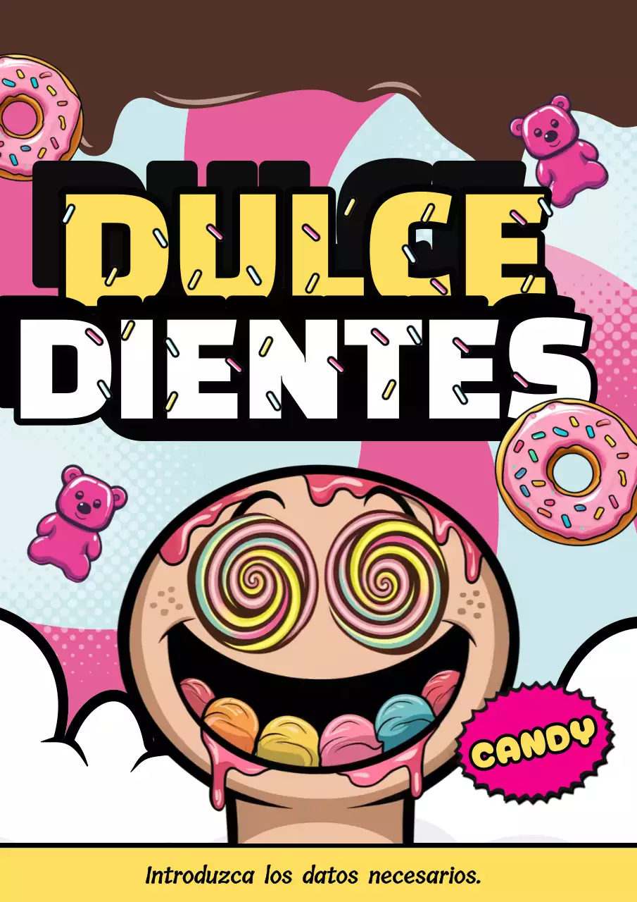 Cartel publicitario de caramelos cómicos coloridos