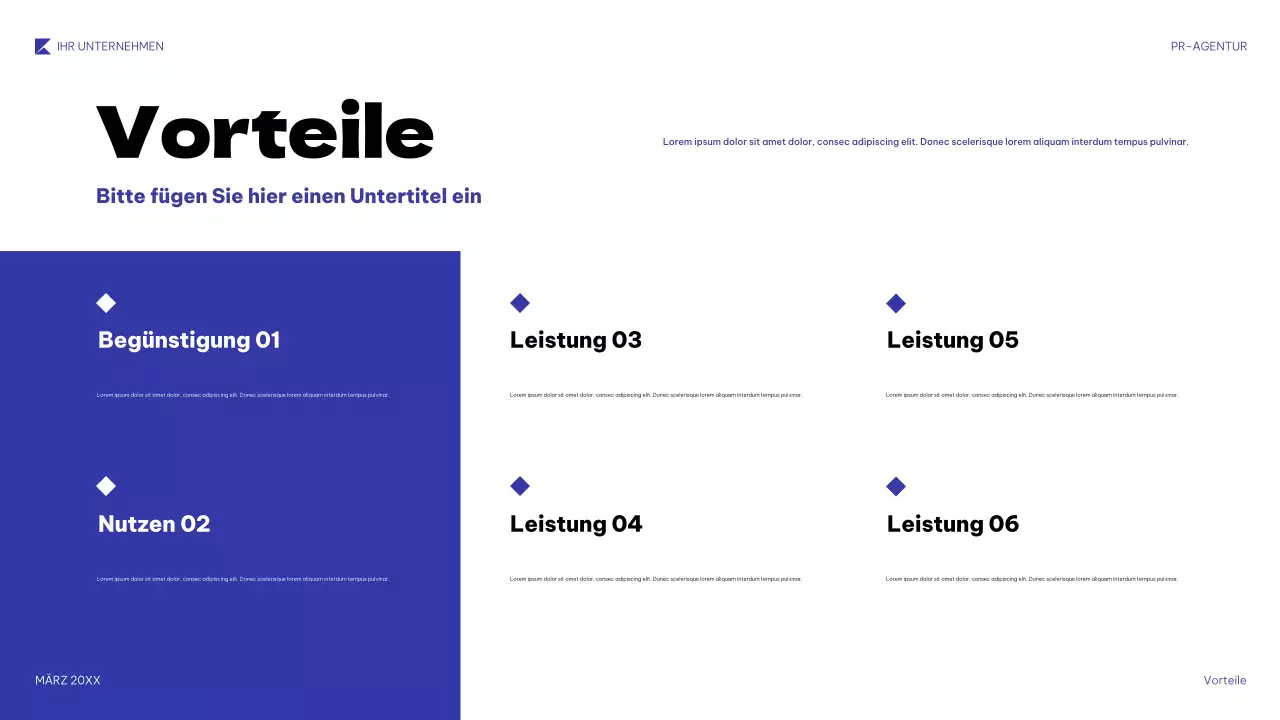 blaue geometrische PR-Präsentation