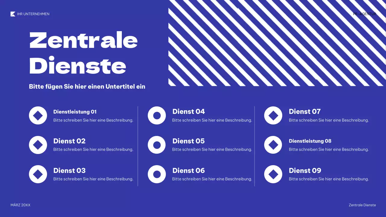 blaue geometrische PR-Präsentation