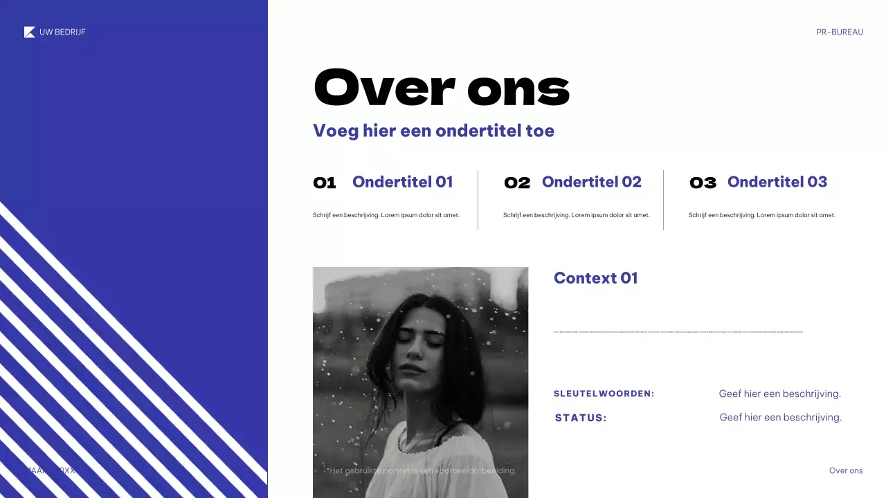 blauwe geometrische PR-presentatie