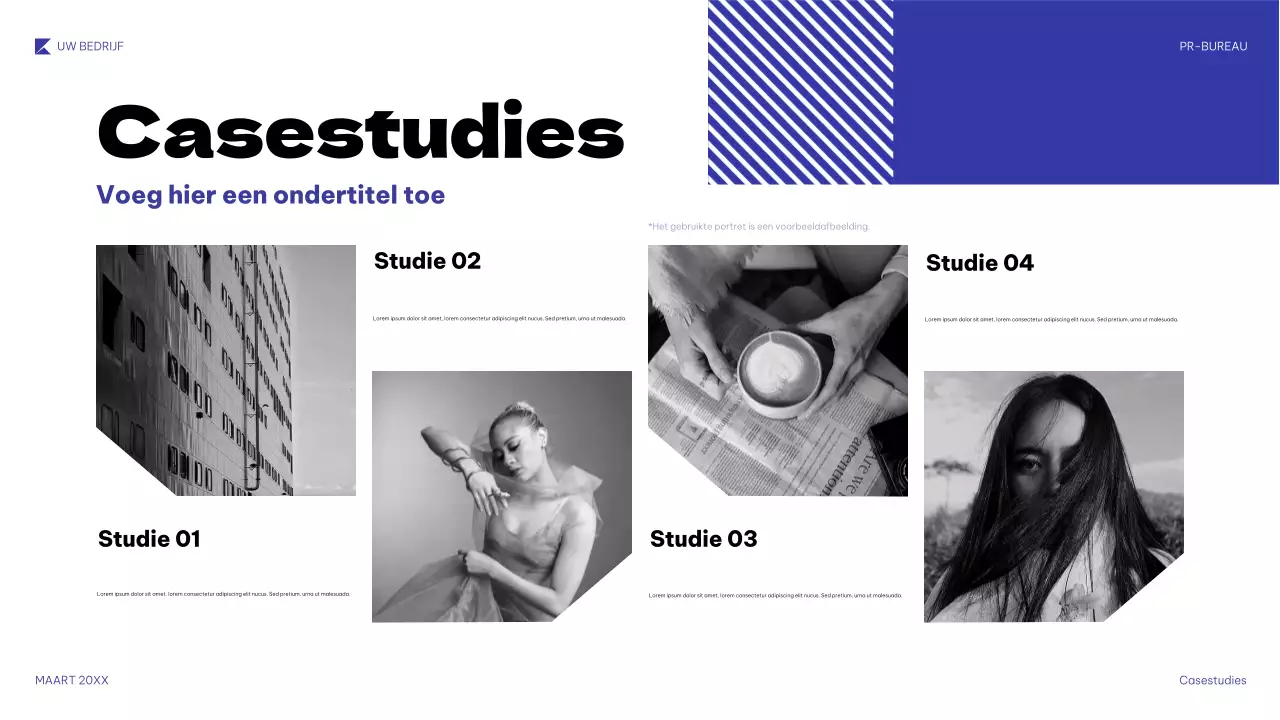 blauwe geometrische PR-presentatie