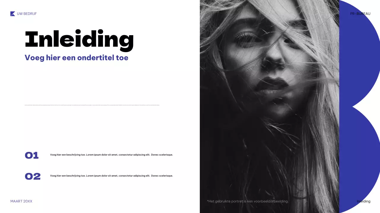 blauwe geometrische PR-presentatie