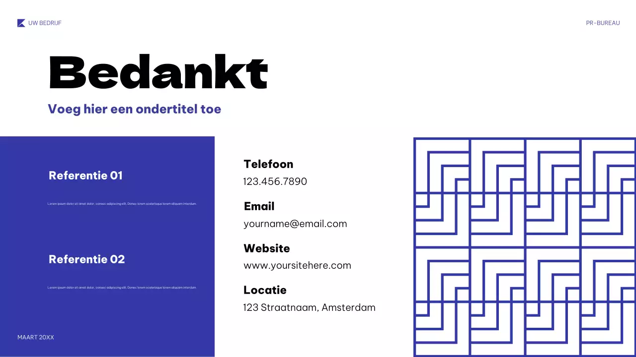 blauwe geometrische PR-presentatie