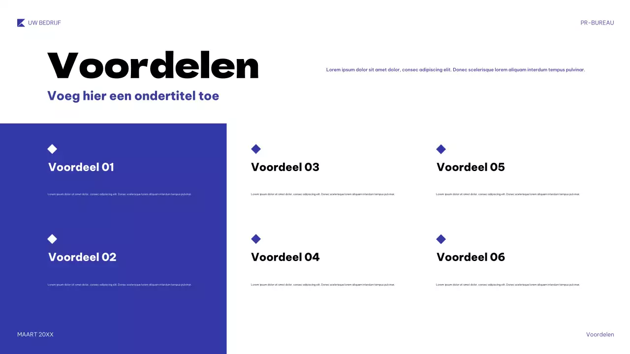 blauwe geometrische PR-presentatie