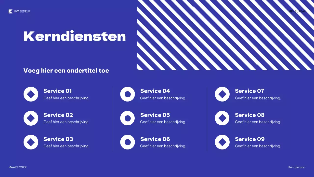 blauwe geometrische PR-presentatie