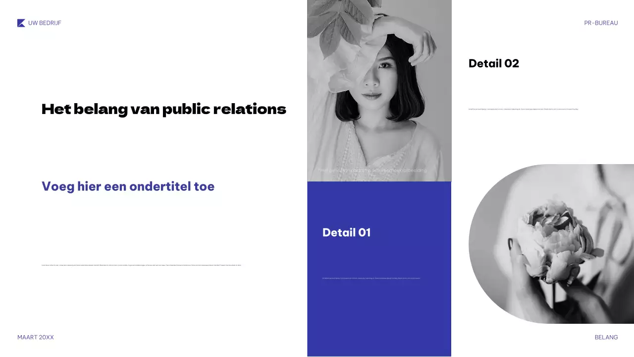 blauwe geometrische PR-presentatie