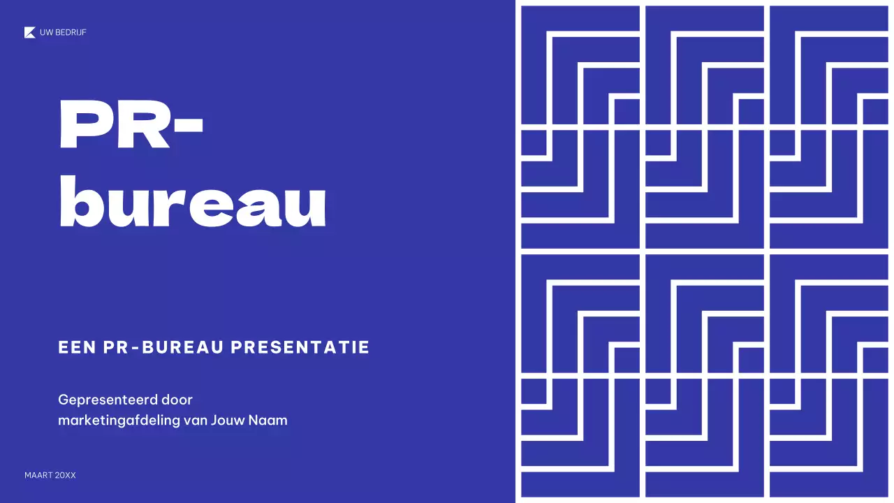 blauwe geometrische PR-presentatie