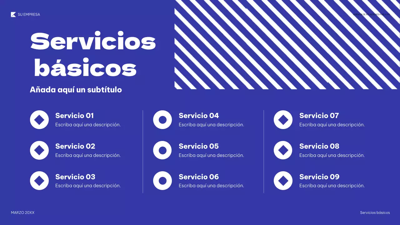 Presentación de relaciones públicas geométrica azul