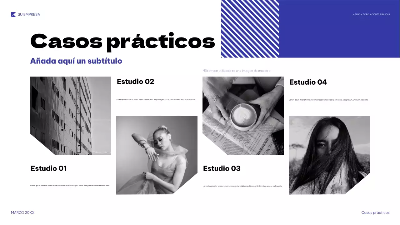 Presentación de relaciones públicas geométrica azul