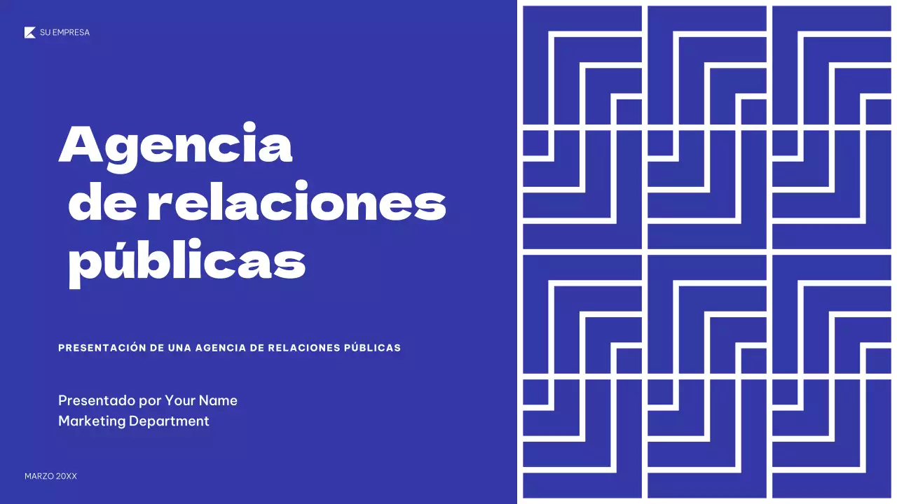 Presentación de relaciones públicas geométrica azul