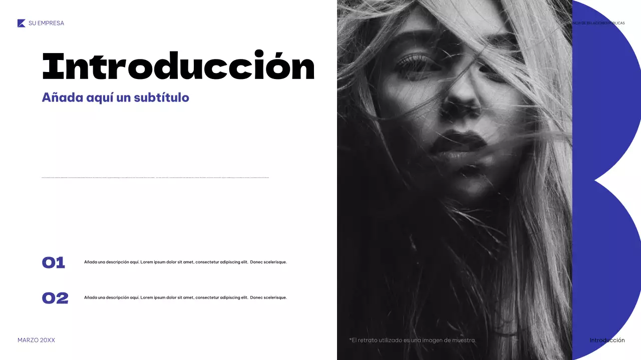 Presentación de relaciones públicas geométrica azul