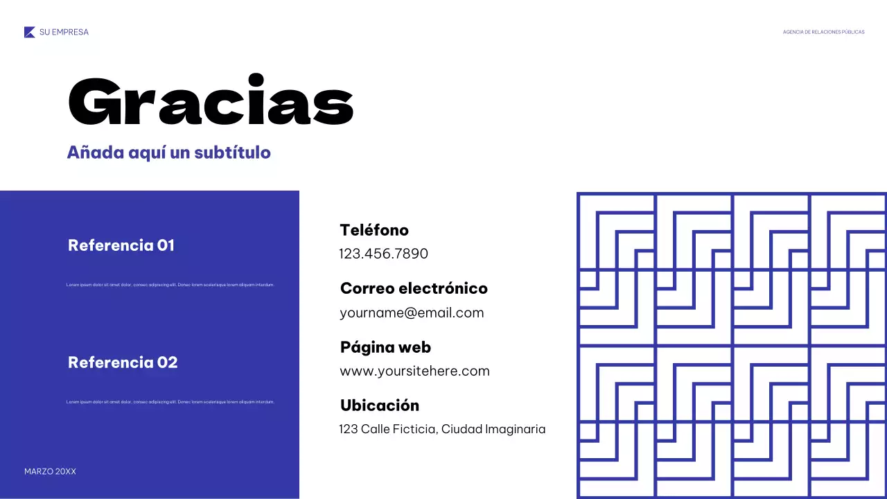 Presentación de relaciones públicas geométrica azul