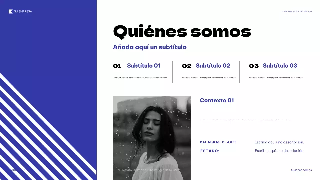 Presentación de relaciones públicas geométrica azul