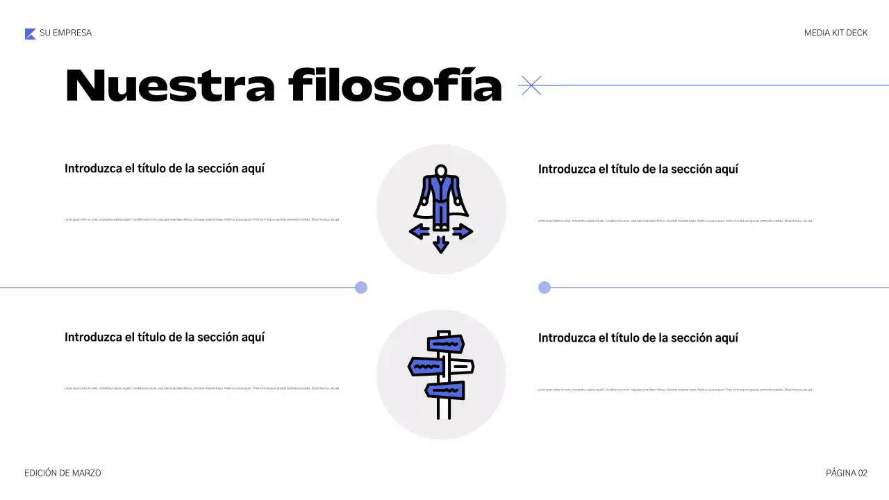 Presentación de medios geométricos azules
