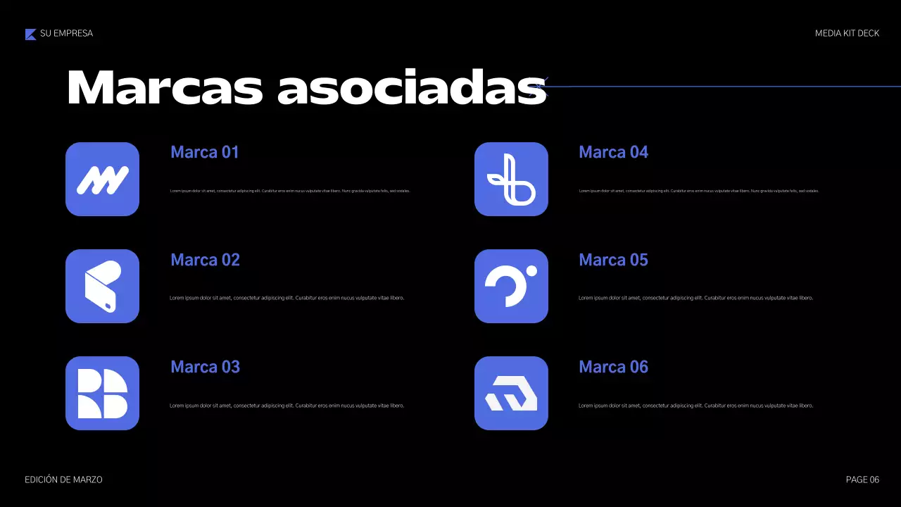 Presentación de medios geométricos azules