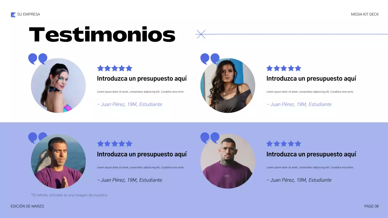 Presentación de medios geométricos azules