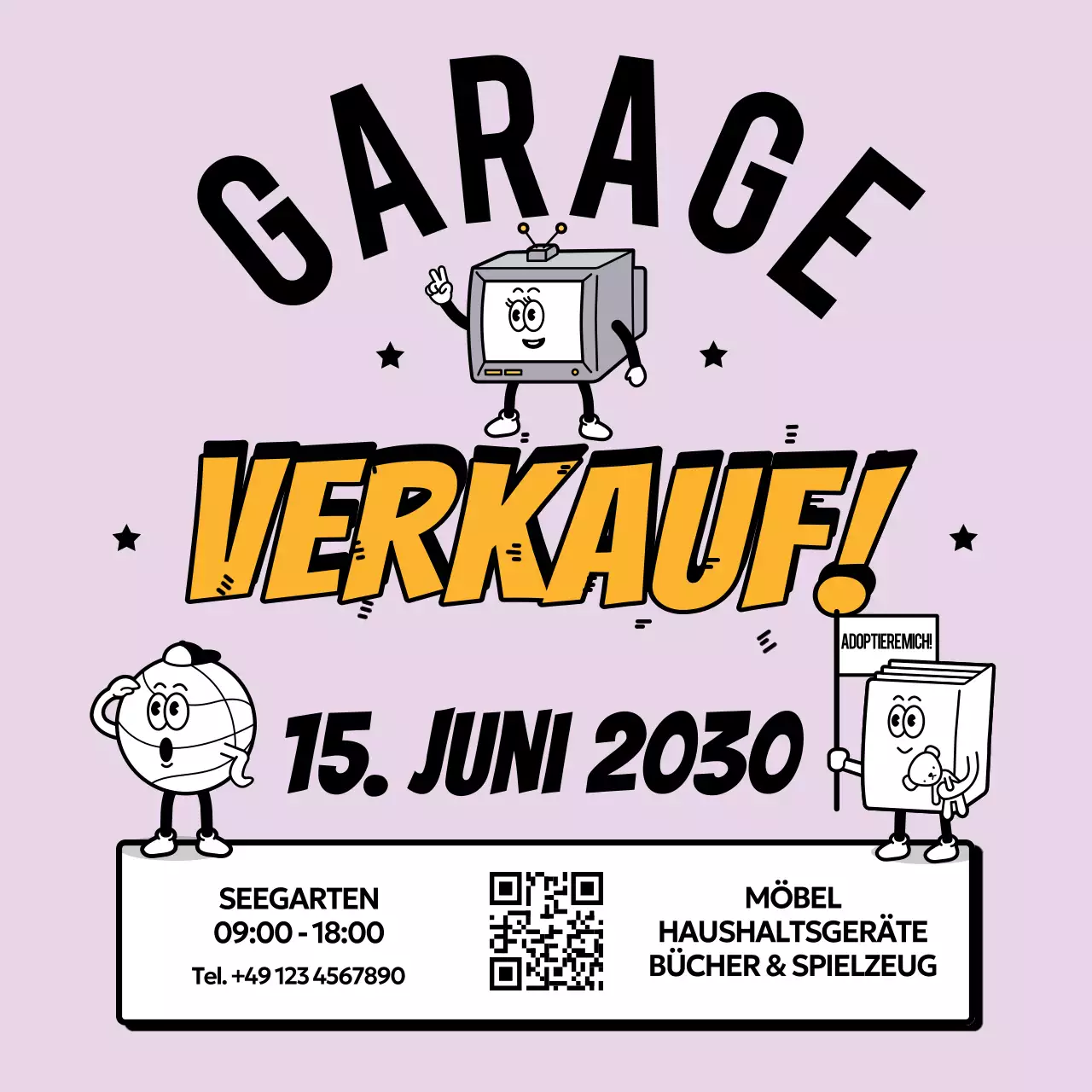 lila Retro-Garage-Verkaufsankündigung
