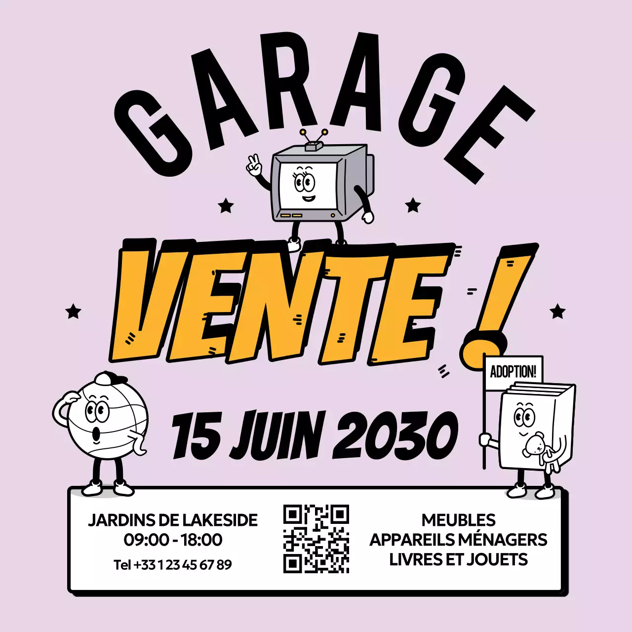 annonce de vente de garage rétro violette