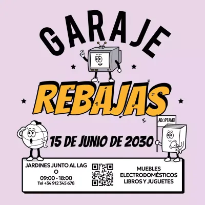 Anuncio de venta de garaje retro de color morado