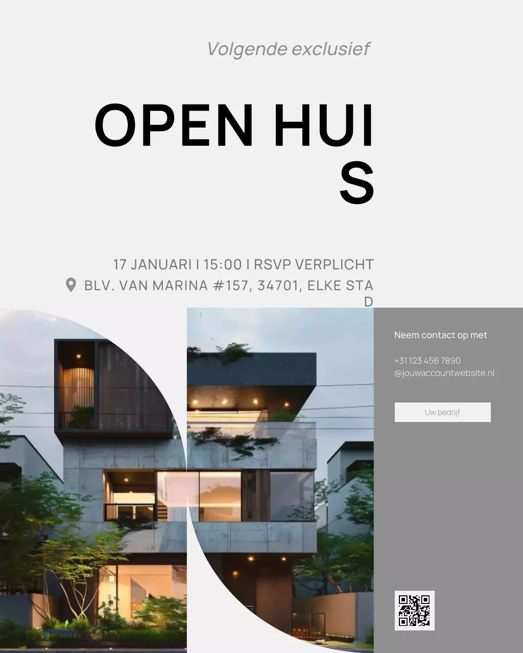 Minimalistische luxe open huis onroerend goed sociale media bericht