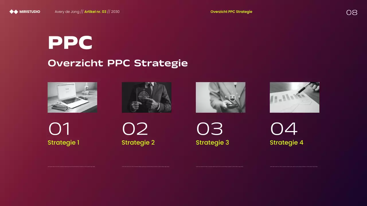 Presentatie van moderne minimalistische marketingstrategieën van Maroon