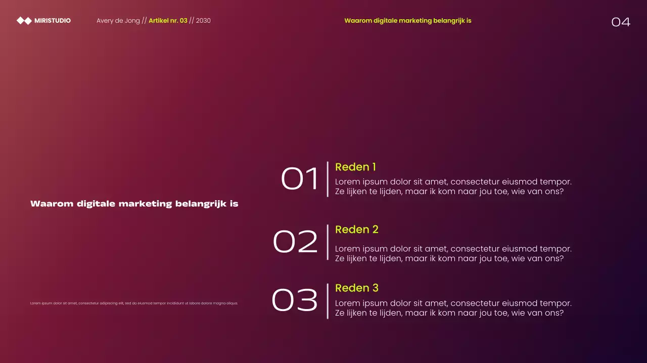 Presentatie van moderne minimalistische marketingstrategieën van Maroon