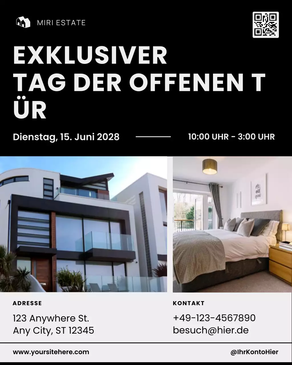 schwarzer moderner Immobilieneinladungs-Social-Media-Beitrag