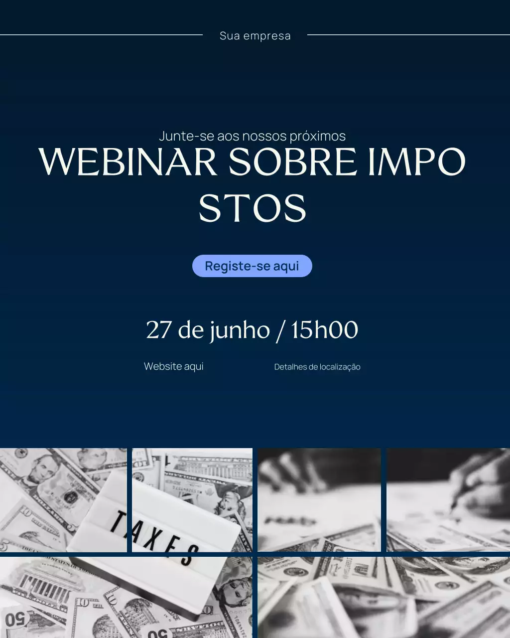 Webinário profissional geométrico sobre impostos Postagem em mídia social