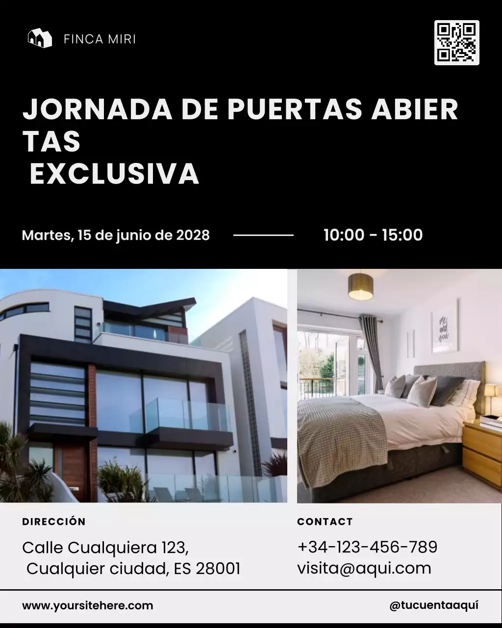 Invitación inmobiliaria moderna en negro para publicación en redes sociales