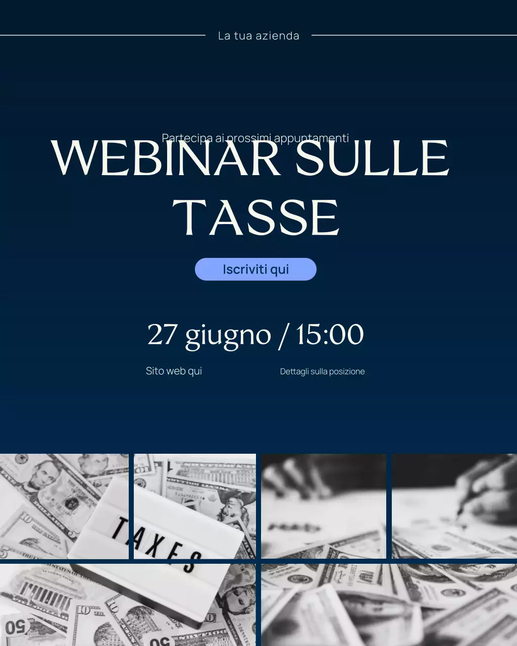 Webinar professionale geometrico sulle tasse Post sui social media