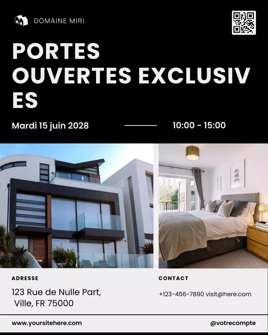 Invitation immobilière moderne et noire sur les réseaux sociaux