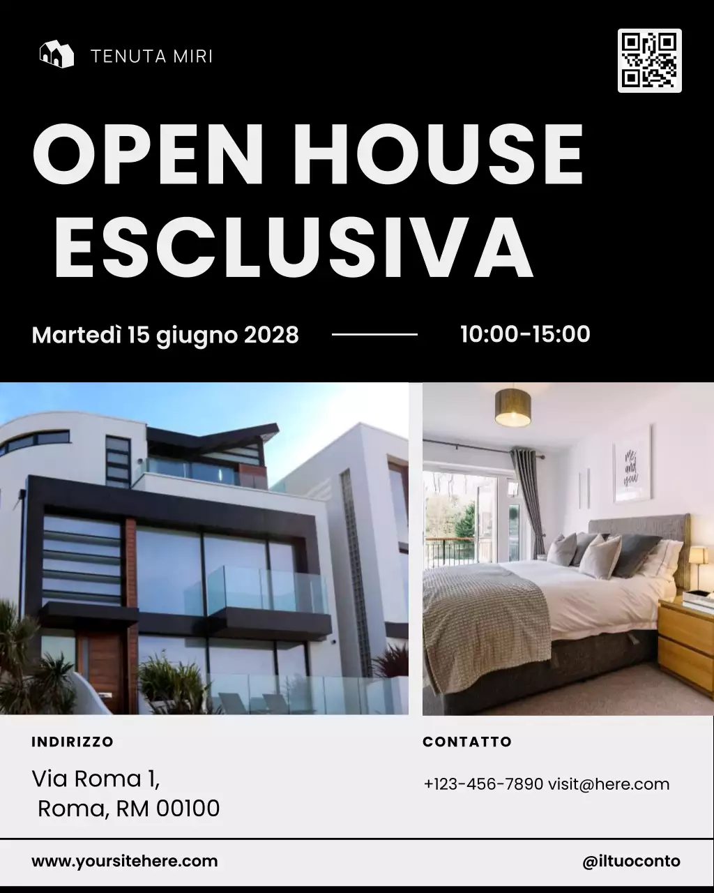 invito immobiliare moderno nero post sui social media