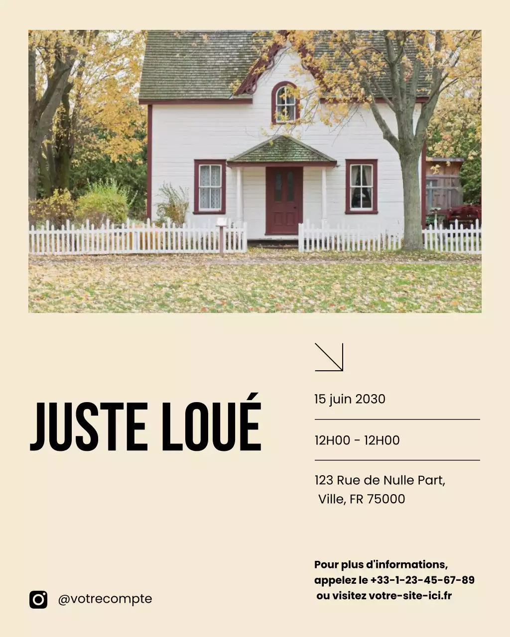 Annonce immobilière minimaliste moderne beige et noire