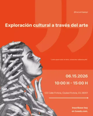 Invitación al evento de arte y cultura moderna de color naranja y crema