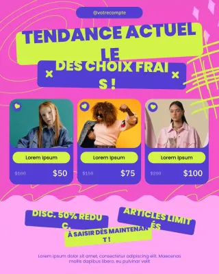 publication sur les réseaux sociaux pour la promotion de la mode rose tendance