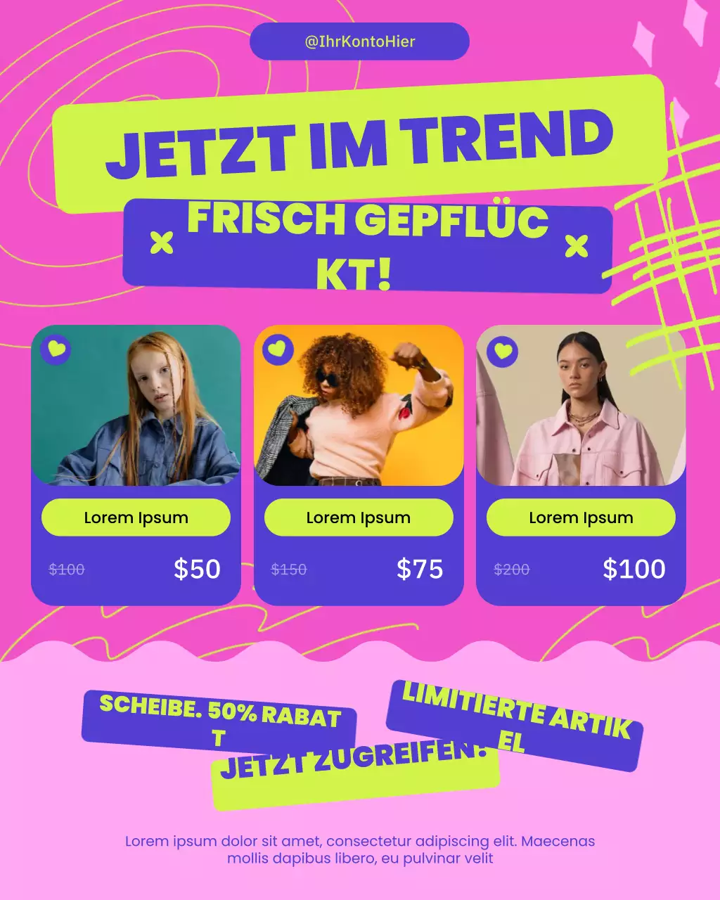 pinker trendiger Social-Media-Beitrag zur Modewerbung