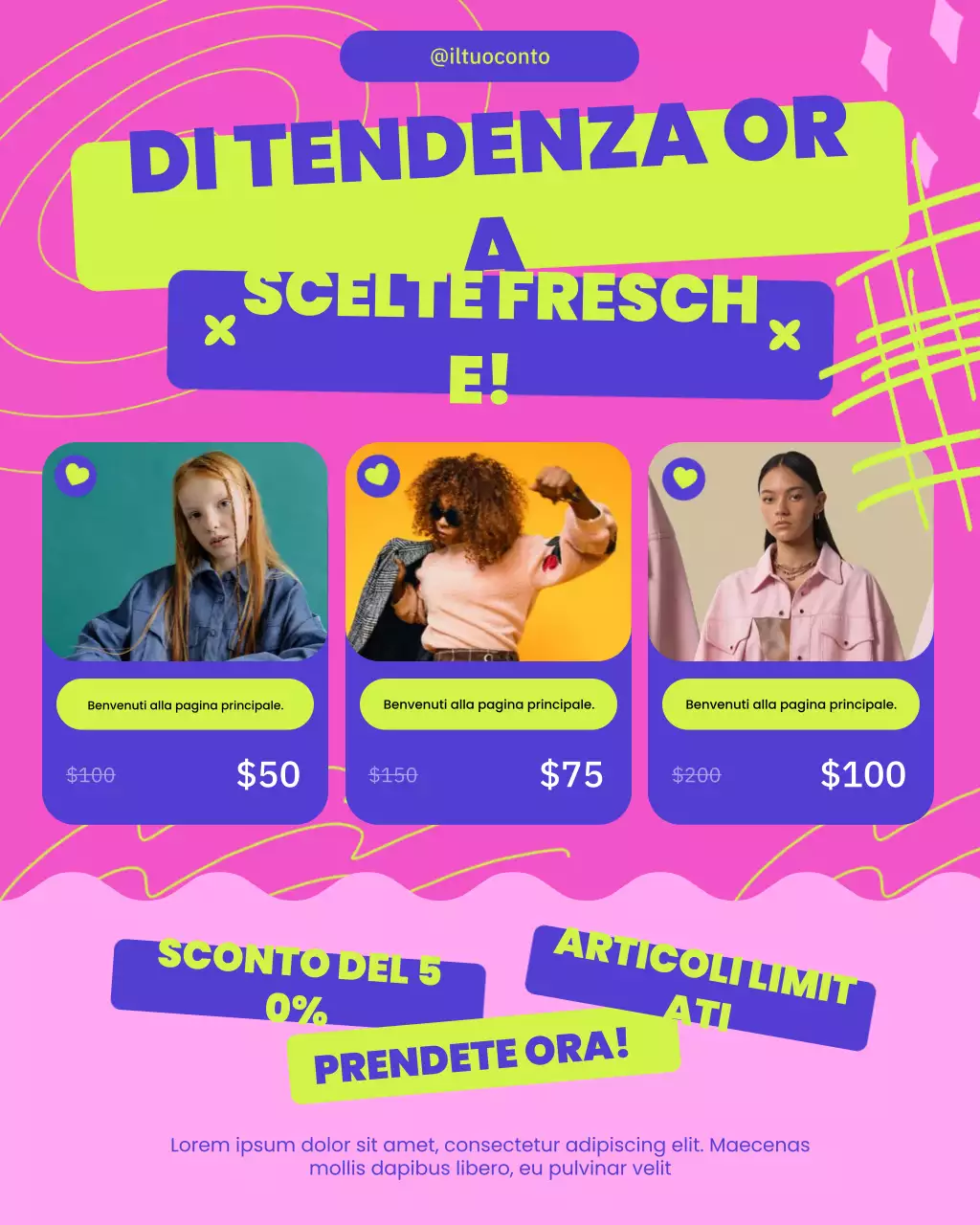 promozione moda alla moda rosa post sui social media