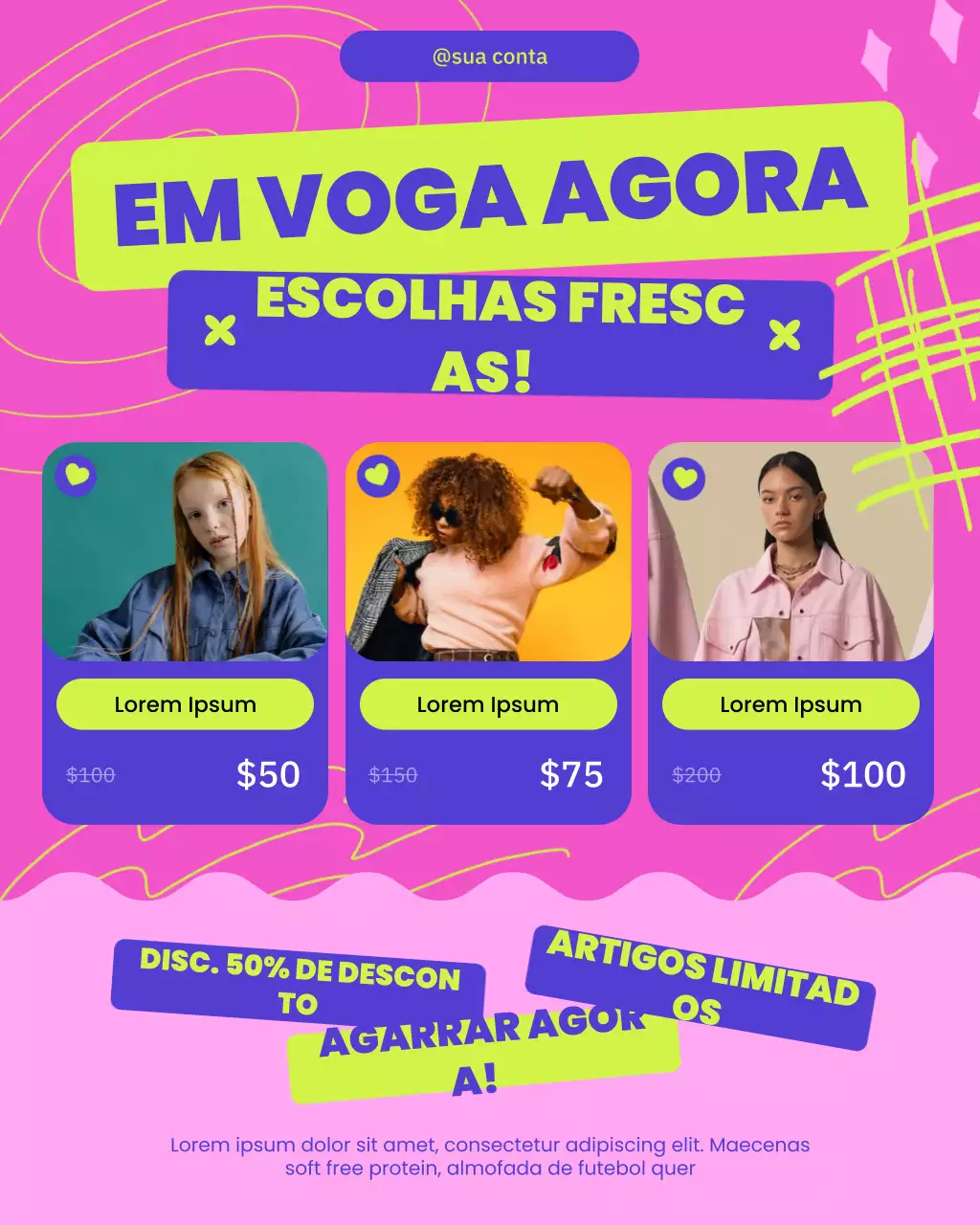 postagem de mídia social de promoção de moda rosa da moda