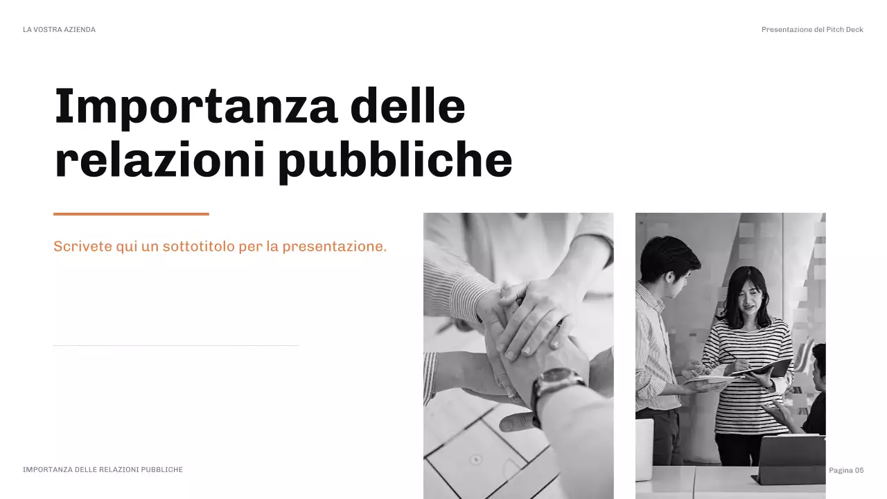 presentazione moderna delle relazioni pubbliche arancione