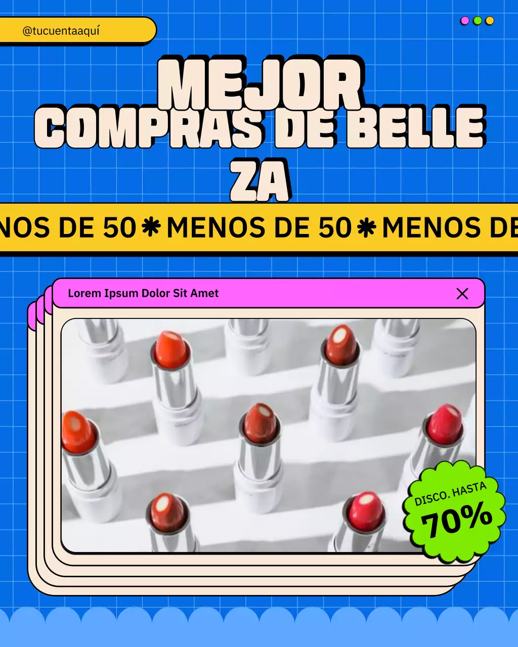 Publicación en redes sociales de promoción de belleza retro azul