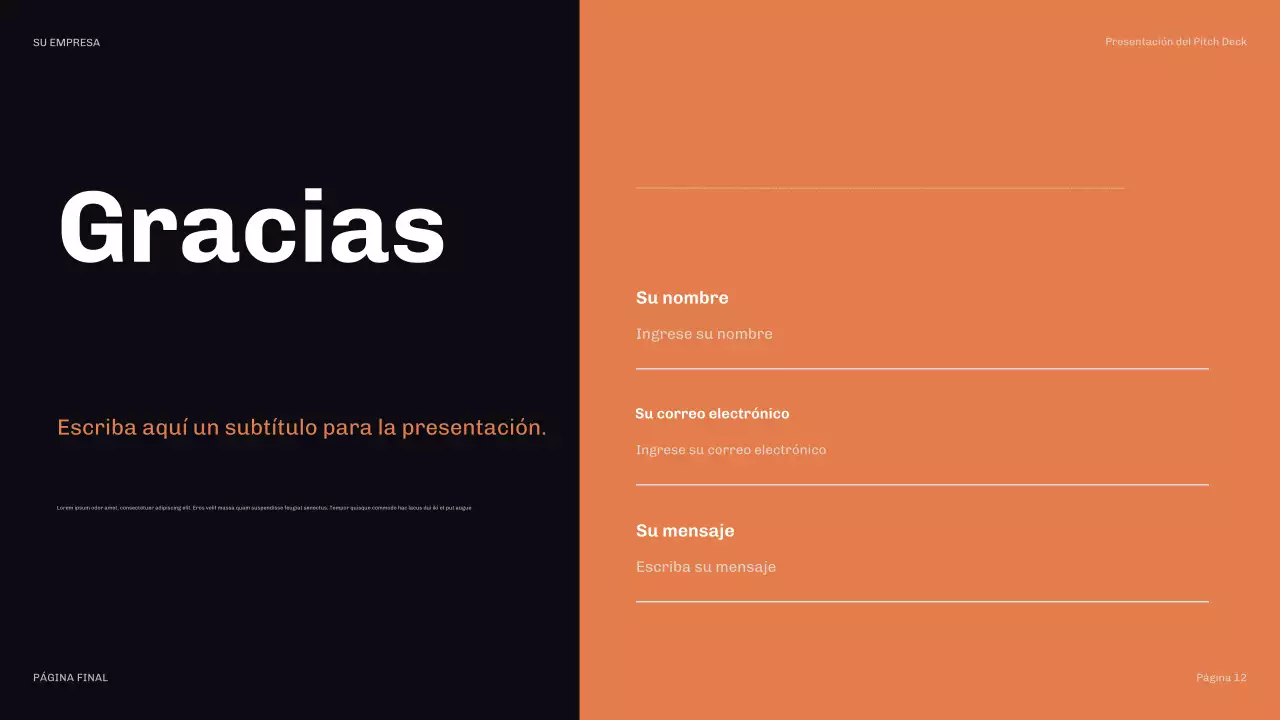 Presentación moderna de relaciones públicas en color naranja