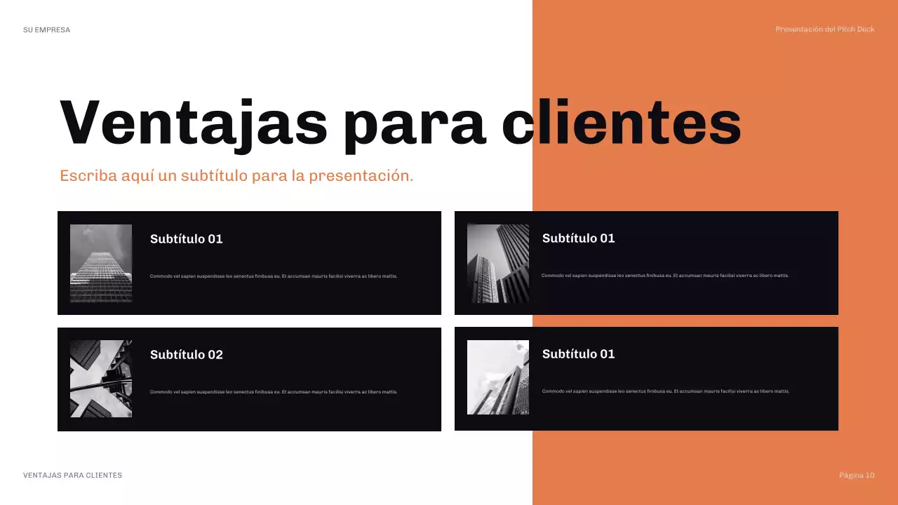 Presentación moderna de relaciones públicas en color naranja